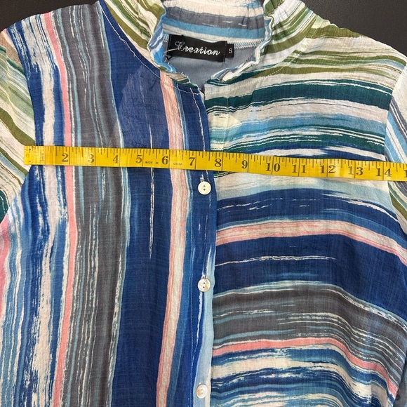 Evolution and Creation Blue Button Down Blouse with Mandarin Collar - Picture 11 of 11